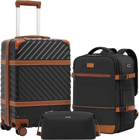 Coolife PC Hardshell Luggage, TSA Lock, Spinner, 3-Piece Set with Backpack
