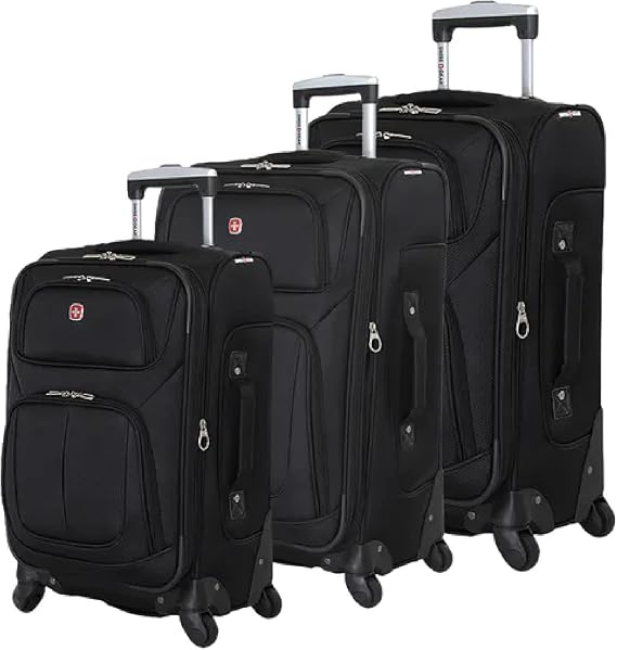 SwissGear Sion Softside Luggage with Spinner Wheels, Black, 3 Piece Set (21/25/29)