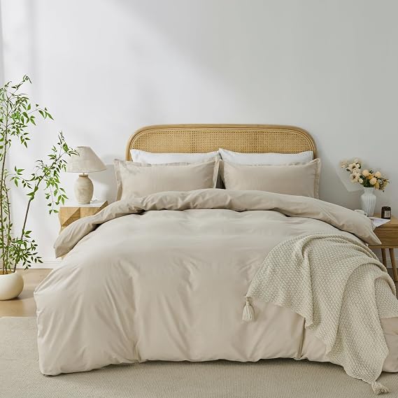 OAITE Duvet Cover Set 100% Washed Cotton Solid 3pcs