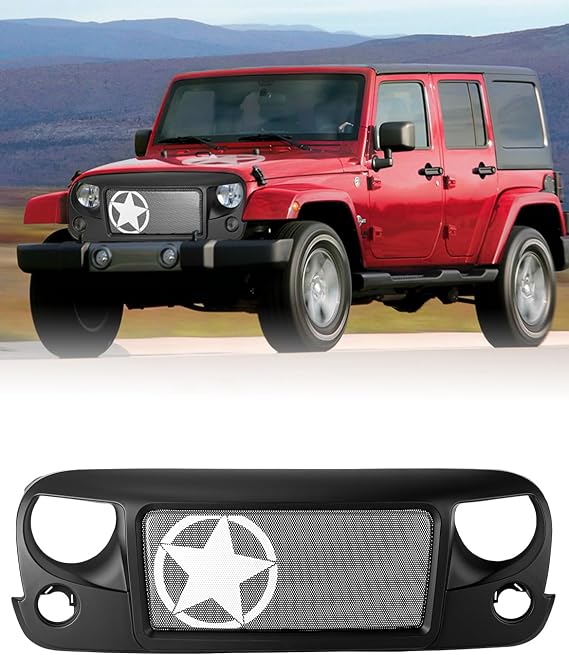 SUNPIE Front Grilles Assembly Replacement Compatible with Jeep Wrangler JK