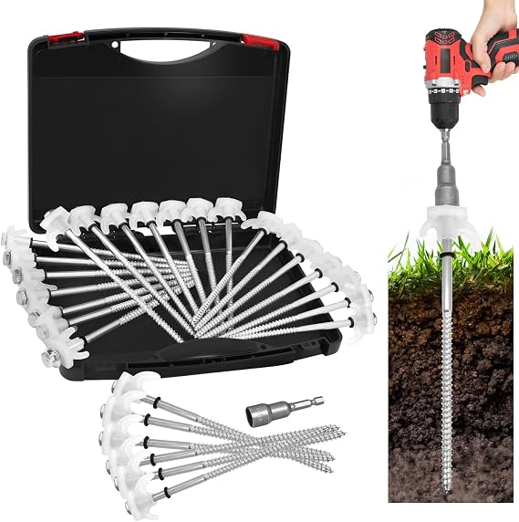 12 Pack 8" Heavy Duty Metal Tent Stakes, Screw in Tent Stakes