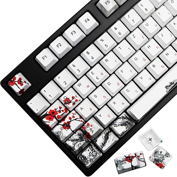 MOLGRIA Keycaps 111 Set for 62 105 109 Mechanical Keyboard, Custom PBT OEM Profile KeyCaps for German with Keycap Puller for Kailh Cherry MX Switch ISO Layout Deutscher Keyboard(Plum Blossom)