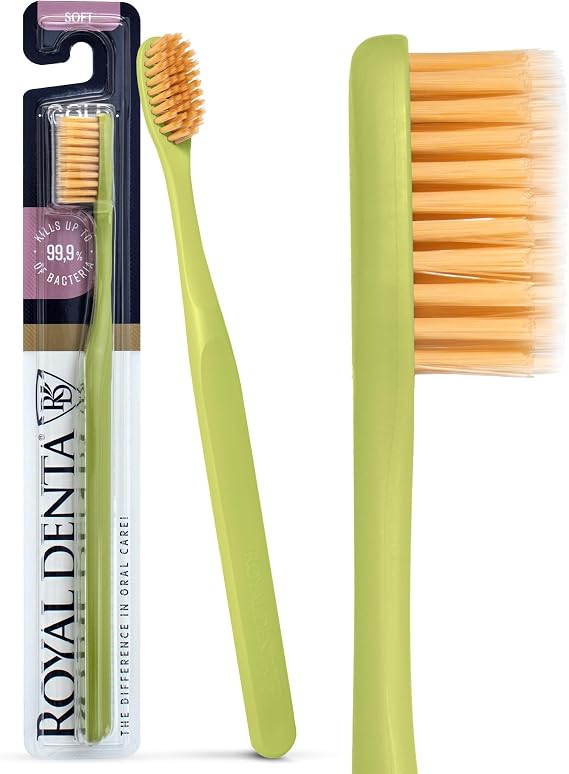 Soft Toothbrush for Adults, Soft Bristle Manual Tooth Brush with Dual Length Gold Infused Bristles for Sensitive Teeth & Gum, Made in Korea (Green)
