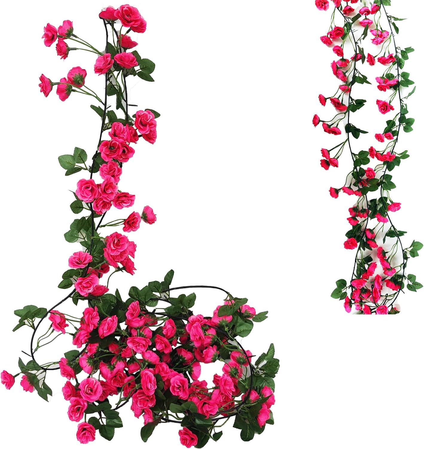 KEAIDUO 2 Pack 6.07FT (185cm) Artificial Flowers Garland Rose Vine Hanging Flowers for Decorations, Faux Rose Flowers with Realistic Design for Home Garden, Wedding Party Rose Red
