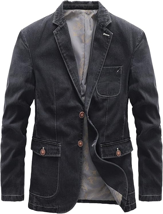 DGKaxiyaHM Men's Notch Lapel Business Jean Jacket Slim Fit Vintage Denim Jacket Casual Button Down Suit Blazer Jacket Coat