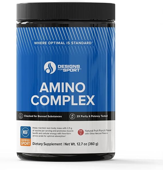 Designs for Sport Amino Complex - Supports Protein Synthesis & Lean Body Mass* - With Leucine & Essential Amino Acids - NSF Certified for Sport - Fruit Punch - 12.7 oz, 30 Servings