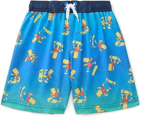 Simpsons Boys Bathing Suit All Over Print Bart Skateboarding Swim Trunks Admiral Navy (US, Numeric, 4, 5, Regular)