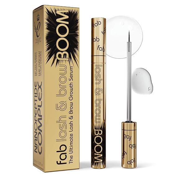 Fab Lash and Brow Boom - The Ultimate Lash and Brow Growth Serum - Lash Serum for Thicker, Longer & Fuller Lashes and Brows - Infused with Castor Oil, Biotin & Eyelash Primer for Healthy Hair Growth