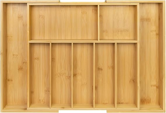 Utoplike Extra Large Kitchen Drawer Organizer, Solid Bamboo Silverware Tray