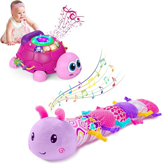 Ussybaby Baby Girl Toys 0-12 Months Set, Baby Soft Stuffed Animal Toys and Crawling Toys for 12-18 Months