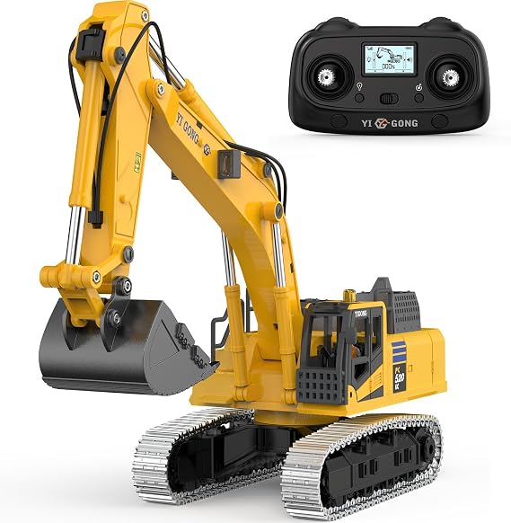 Hobby Metal Mini RC Excavator for Adults, Remote Control Construction Model with Leadscrew Digging System, 2 Batteries & Carry Case Included