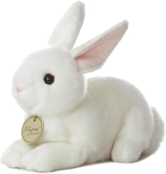 Aurora Realistic Miyoni American White Rabbit Stuffed Animal - Lifelike Detail - Cherished Companionship - 8 Inches