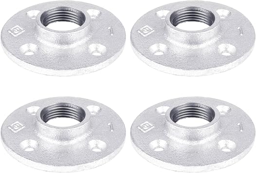 PIPE DECOR 1 in. Floor Flange, Authentic Galvanized Malleable Iron, 4 Pack, for DIY Pipe Shelving and Furniture Building