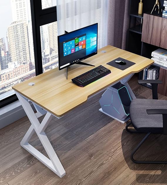 Bestier I-Shaped Gaming Desk Computer Desk X-Shaped Gaming Table Gamer Workstation with Large Mouse Pad for Heavy Duty Metal and Wood Computer Desk for Gaming and Office Yellow L 1