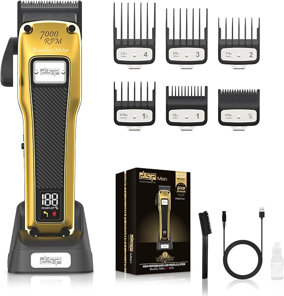 DSP Professional Barber Clipper Cordless, Hair Clipper for Men, Powerful Clipper, BLDC Motor & DLC Coated Detachable Blade with Charging Base
