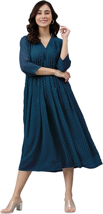 Janasya Indian Women's Chiffon Mustard Self Design Casual Wear Kurta for Women