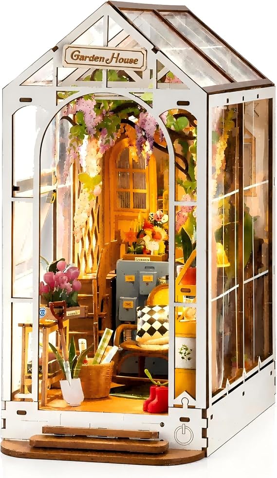 Rolife DIY Book Nook Kit Garden House, DIY Miniature Booknook Kit 3D Creative Decorative Bookend Bookshelf Insert 3D Puzzle for Adults, Halloween/Christmas Decorations/Gifts for Adults (Garden House)