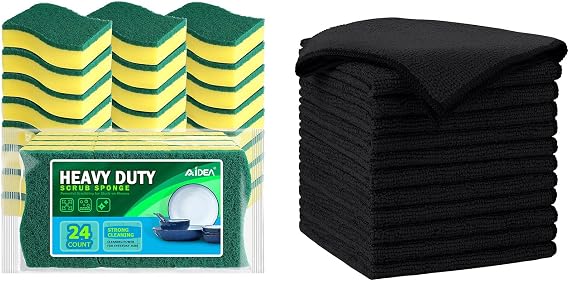 AIDEA Microfiber Cleaning Cloth-12PK, Sponges Kitchen, 24 Pack Heavy Duty Dish Sponge