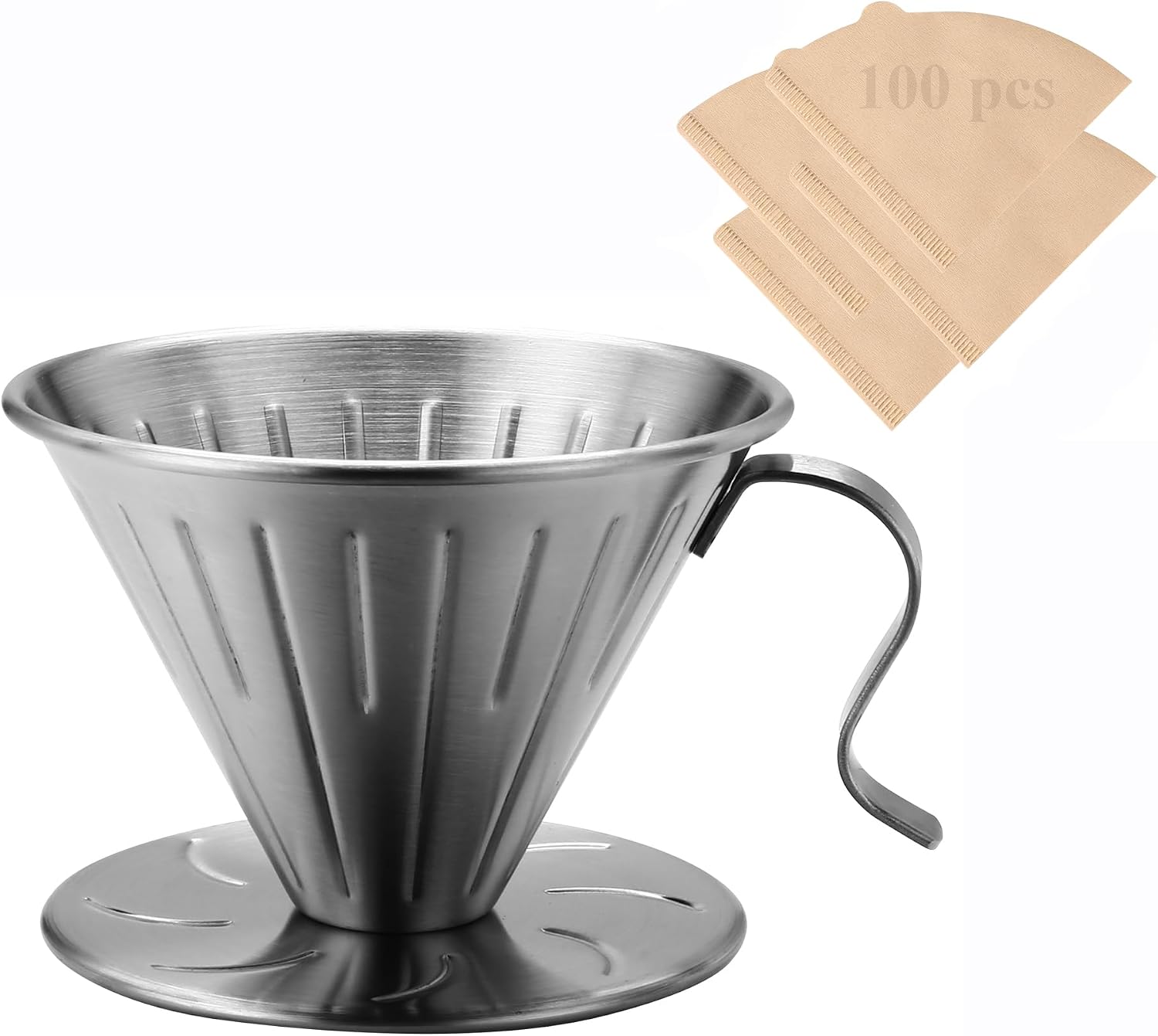 Lalord Pour Over Coffee Maker, 304 Stainless Steel wIth 100 pcs Paper Filters (Coffee Dripper)