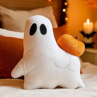 Tian Zhun Halloween Ghost Pillows Funny Throw Pillow Fall Halloween Sofa Living Room Home Decor 14.56 x 12.6 Inches