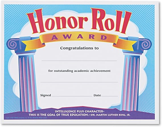 TREND enterprises, Inc. Honor Roll Award Colorful Classics Certificates, 30 ct