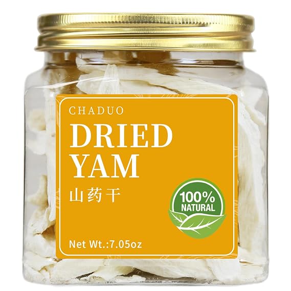 CHADUO Dried Chinese Yam Slice Pure Natural Iron Stick Yam Root Large Slice Sulfur Free Huai Yam Shan Yao for Porridge, Soup, Herbal Tea 200g/7.05oz