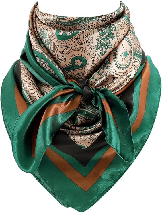 GERINLY 35 Inch Wild Rag Cowboy Scarves for Men, Large Rancher Neckerchief Silk Feel, Oversize Western Bandana Paisley