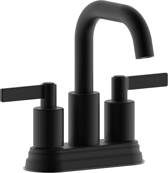 Two Handle Matte Black Bathroom Faucet with Push up Pop-up Drain,4 Inch Centerset Lavatory Faucet,F-M4501-MT