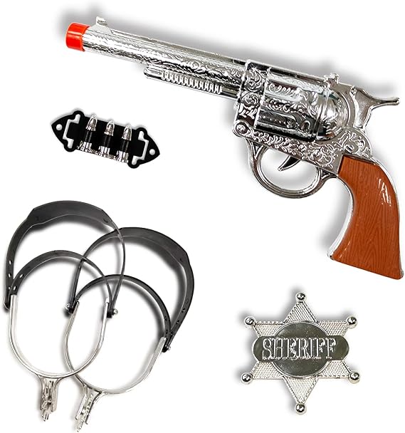 Western Cowboy Toy Gun Kids Role Playing Set, Includes Toy Gun, Badge, Bullets, Spurs,Suitable for Role-Playing, Pretend Play, Cowboy Theme Party Costume Accessories, Stage Performance Props.