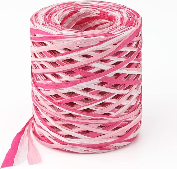 KINGLAKE Valentine's Day Raffia Ribbon, 524 Feet Pink Paper Gift Ribbon for Gift Wrapping, Decorating, Crafts, DIY Projects, Festivals, Parties