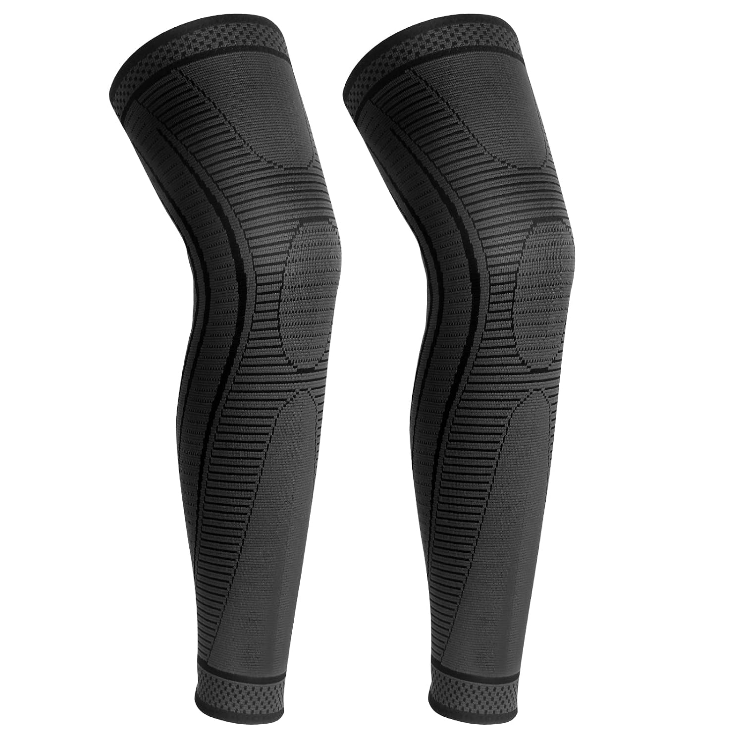yeloumiss 2 Pack Full Leg Compression Sleeves, Long Knee Brace Support with Anti Slip Silicone for ACJ, PCL, Meniscus Tear, Arthritis, Tendinitis, Men And Women Black, L