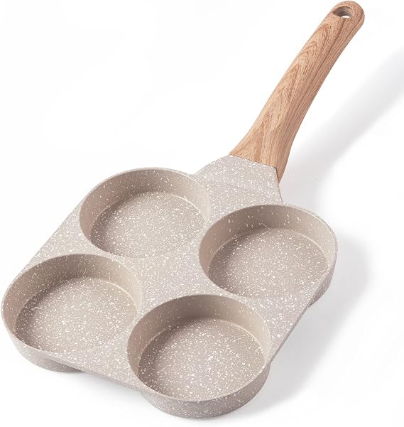 CAROTE 4-Cup Nonstick Granite Egg Pan, Cream White | Kitchen Non-Toxic PFOA Free Cookware for Breakfast, Suitable for Gas Stove & Induction, Easy to Clean