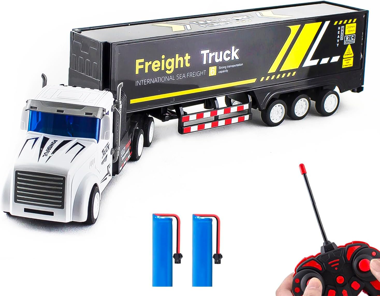 RC Container Truck with Lights, Remote Controlled Toy Vehicles, 17.33 1:32 Scale Remote Control Container Truck with 2 Rechargeable Batteries for 3 Years Old Kids