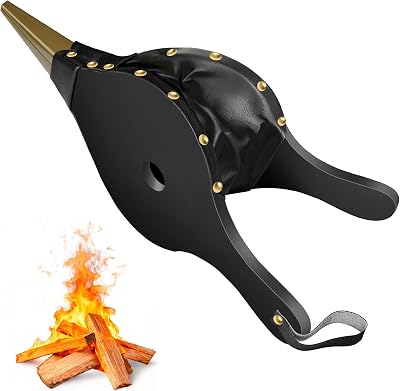 Amagabeli Fireplace Bellows 17x 7.5 Large Wood Air Blower Cast Nozzle for Outdoor Camping BBQ Grill Chimney Hand Bellow Pump Pit Barbeque Fire Tools Accessories with Hanging Strap Black