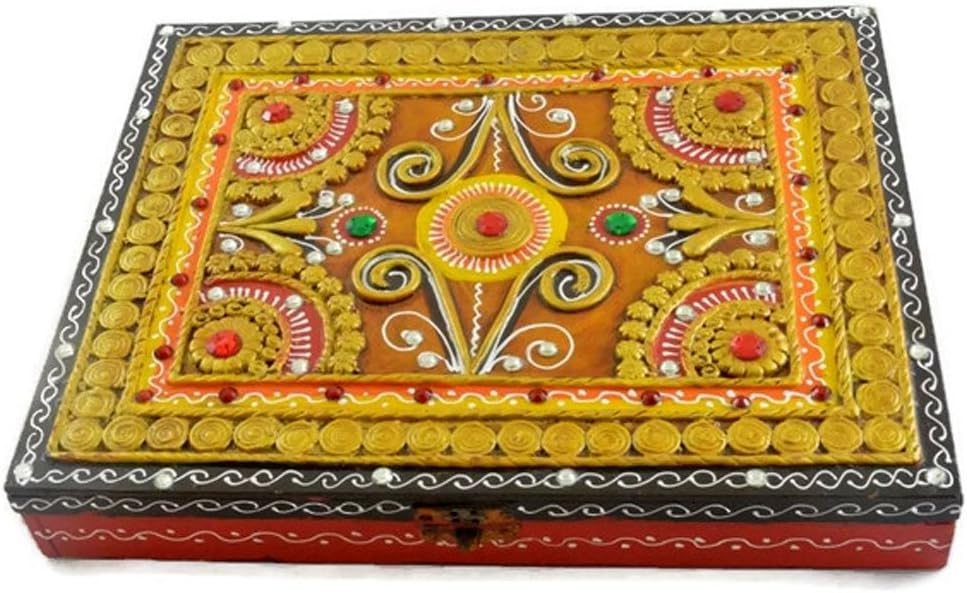 Eurasia Wooden Hand Painted Multi Dry Fruit Gift Jewellery Rectangular Decorative Box Artistic