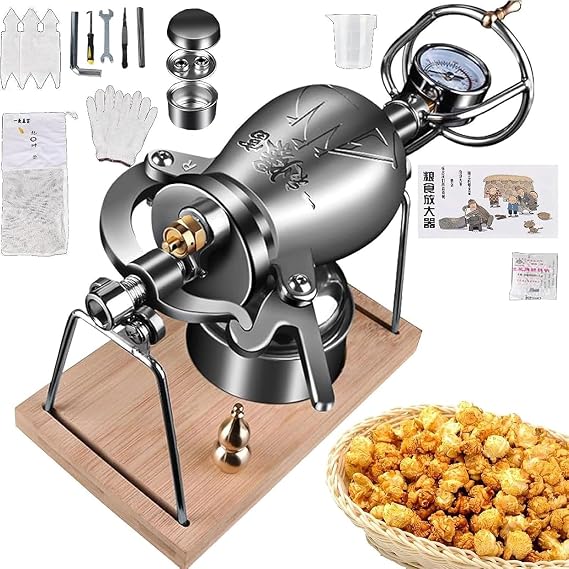 High Pressure Puffed Rice Maker Traditional Retro Stainless Steel Popcorn Cannon Hand Crank Hot Air Popcorn Maker Small Stovetop Popcorn Machine(200ml)