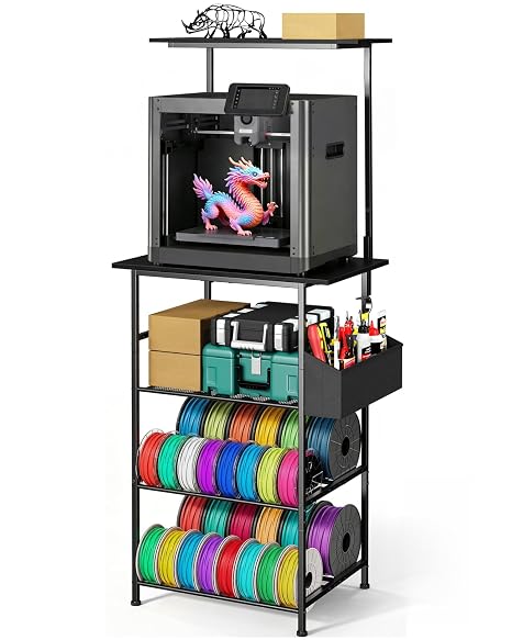 Emfogo フィラメントストレージ付き3Dプリンタースタンド、収納バッグ付き5段3Dプリンターテーブル、ホームオフィスワークショップスタジオ用3Dプリントデスクウォールアンカレッジ長さ19.7インチ x 幅16.2インチ x 高さ63.8インチ