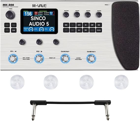M-VAVE MK-300 Silver Guitar Multi Effects Pedal Multi Effects Processor with Amp Modeler Expression Pedal Multi Effects Processor Ann Modeling Guitar Processor with Footswitch Topper