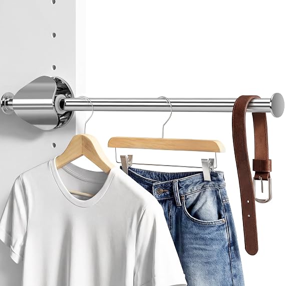 INMAKER Valet Rod for Closet Slide out, Pull out to 9.5" Hanger Rod for 12" Deep Closet, Sterling Silver, 1 Pack