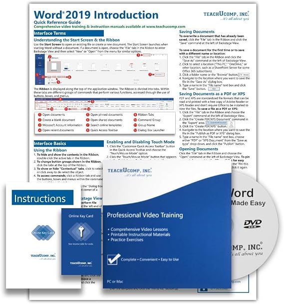 TEACHUCOMP DELUXE Video Training Tutorial Course for Microsoft Word 2019 and 365- Video Lessons, PDF Instruction Manual, Quick Reference Guide, Testing, Certificate of Completion