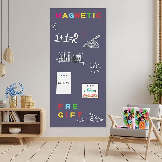Magnetic Chalkboard Contact Paper for Wall, 39.3" x 18" Self Adhesive Magnetic Wall Board Chalk Board Wallpaper, Peel and Stick Magnetic Board with 46 Magnetic Letters, Classic Grey