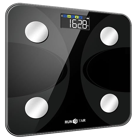 RunStar Scale for Body Weight and Fat Percentage, Digital Accurate Bathroom Smart Scale with Large Display, FSA&HSA Eligible 13 Body Composition Analyzer Sync App, Black Grey