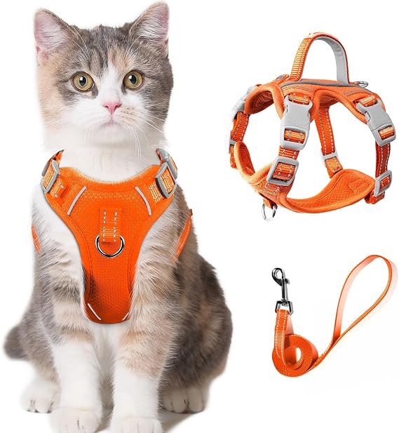 Cat Harness and Leash Set for Walking Escape Proof for Small Large cat Kitten Harness with ID tag Pocket (Orange,S)