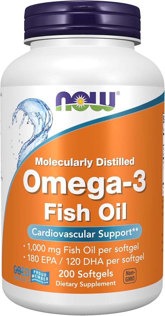 NOW Foods Supplements, Omega-3 180 EPA / 120 DHA, Molecularly Distilled, Cardiovascular Support*, 200 Softgels