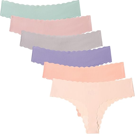 Wetopkim Seamless Thongs for Women, No Show Panties Stretch Breathable, Seamless Thong Underwear 6 Pack