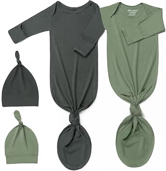 2Pk Newborn Knotted Gown Set, Soft Baby Sleep Sack & Hat, Boys Girls Clothes, Easy Diaper Change Baby Gift