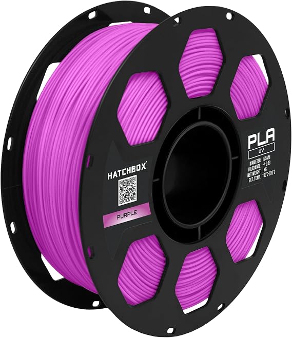 HATCHBOX 3D PLA-1KG1.75-UVPUR UV Color Changing PLA 3D Printer Filament, Dimensional Accuracy +/- 0.03 mm, 1 kg Spool, 1.75 mm, Purple