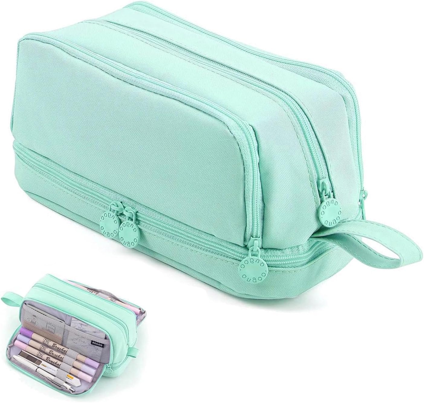 Large Capacity Pencil Case, Pencil Pouch with Sticky Note and 4 Compartments Multifunctional Stationery Organizer for Girls Boys, Office Makeup Bag Portable Pen Bag for Students Women Men