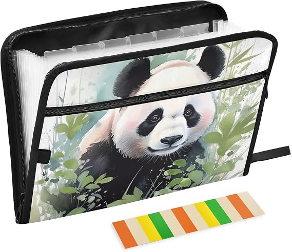 Expanding File Folder Panda Green Leaves Pattern Accordion File Organizer with 13 Pocket Important Document Organizer Portable Receipt File Organizer for Papers Letter A4 Size