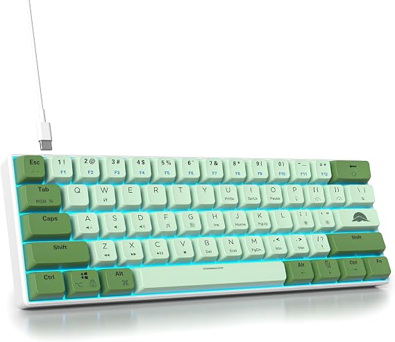 60 Percent Gaming Keyboard Green Matcha Keyboard 61 Keys Wired Mechanical Keyboard Red Switch RGB MDA Keycaps for Windows PC Laptop Gamers(61 Matcha)